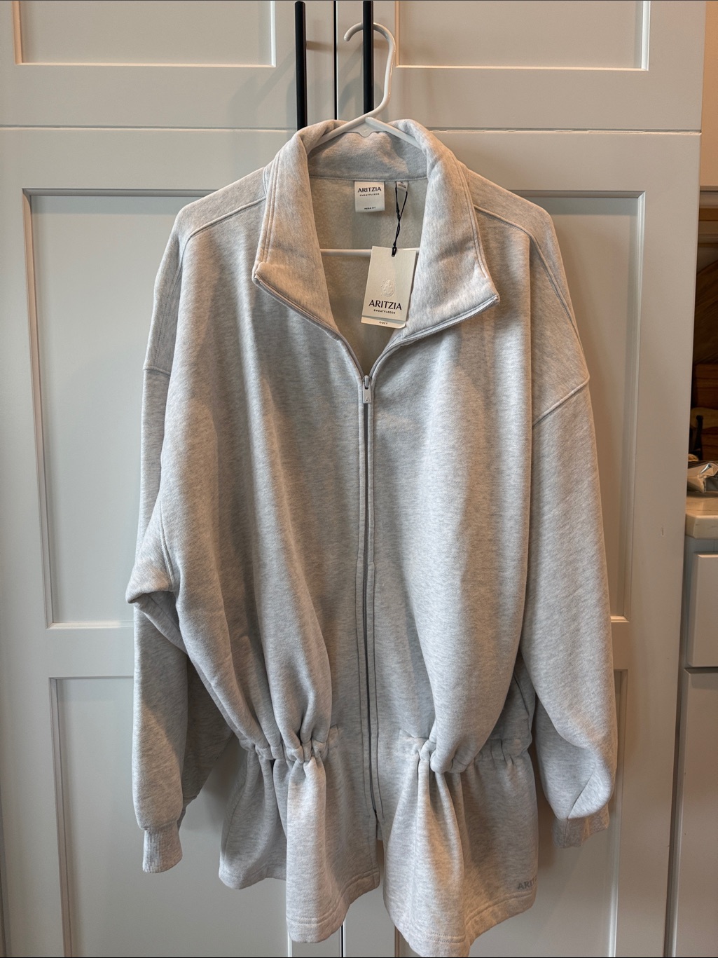 Aritzia Heather Light Gray Full-Zip Drawstring Waist Jacket
